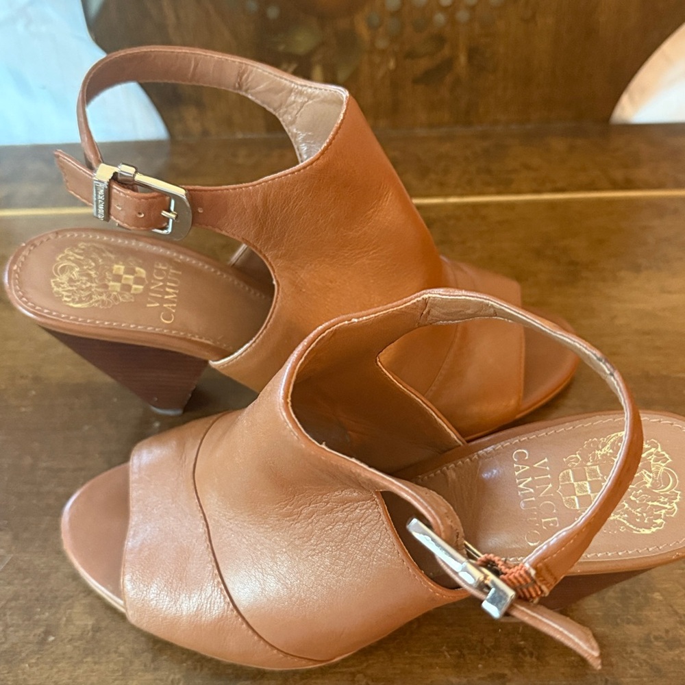 Vince Camuto Brown Leather Open-Toe slingbacks.  3.5 inch heel.  Barely worn